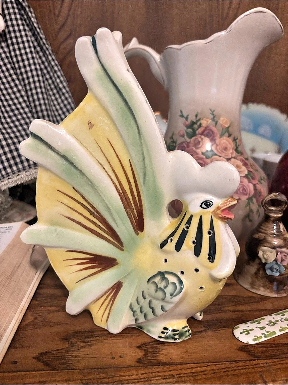 Ceramic chicken Figurine in Yellow & Green